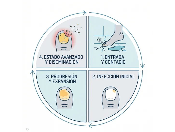 Ciclo de los hongos en las uñas de los pies